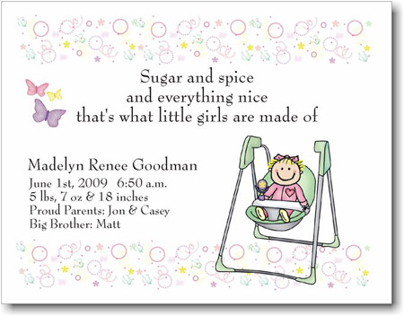 Pen At Hand Stick Figures Birth Announcements - Sweet Girl